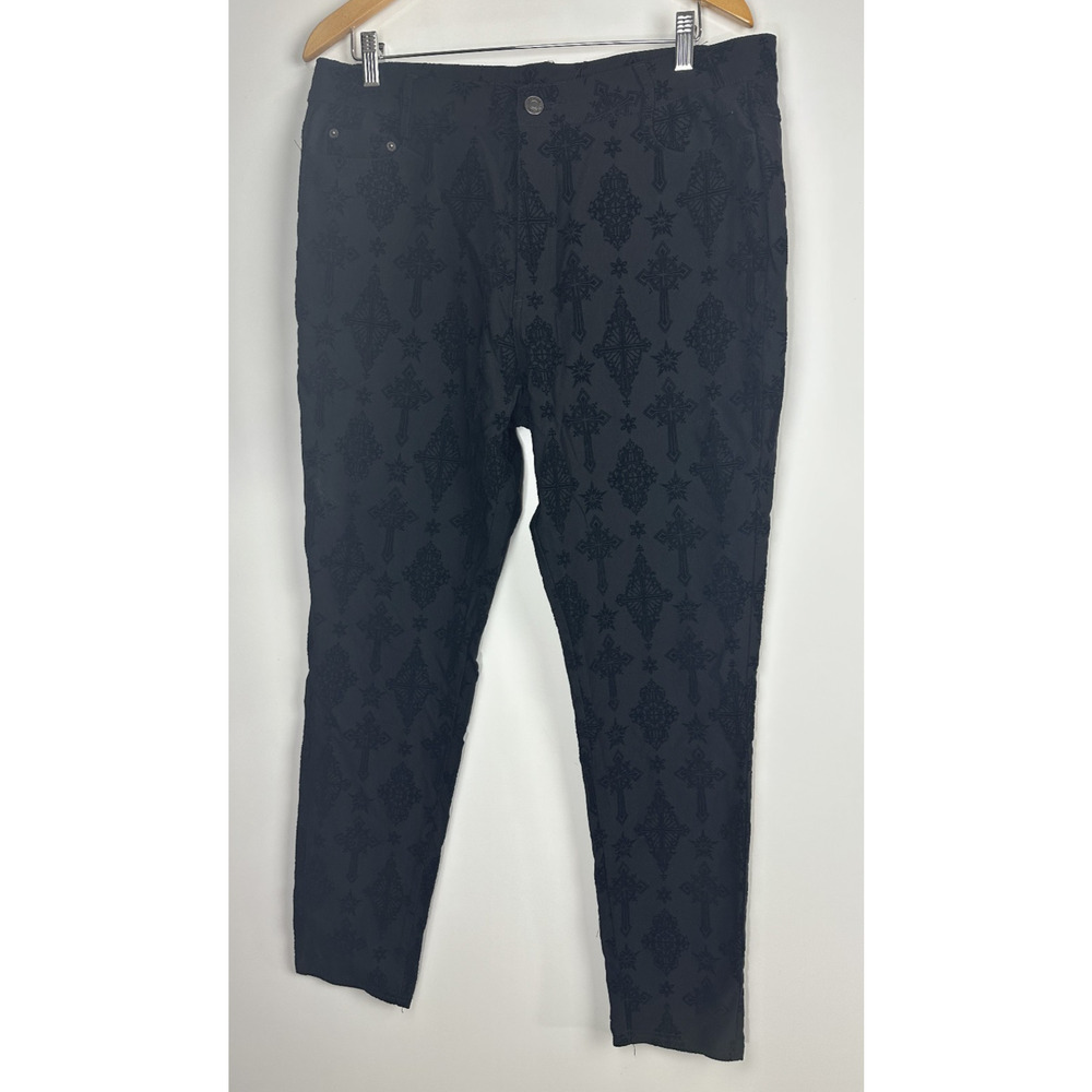 NWT Killstar Nora Flocked Trousers Velvet Baroque Cross XL Gothic Grunge Skinny - Picture 13 of 13